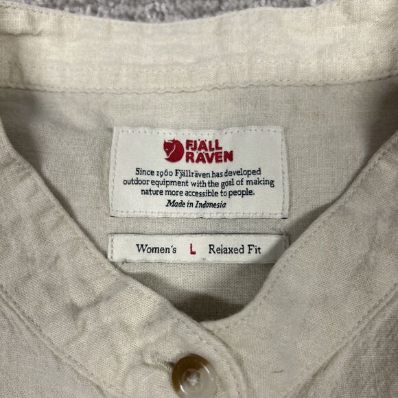 Fjallraven Shirt Womens Large Övik Hemp Beige Button Down Short Sleeve - Picture 2 of 8
